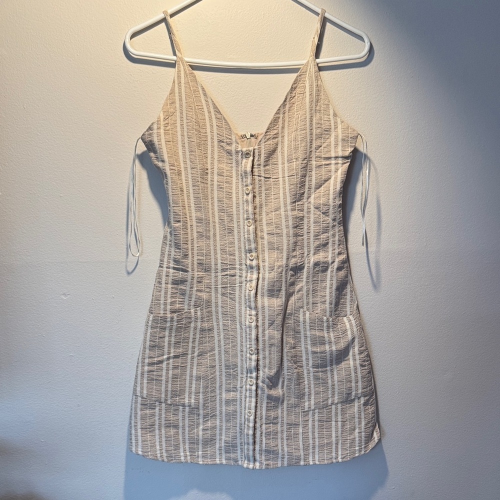 Lost + Wander Beige Striped V-Neck Dress